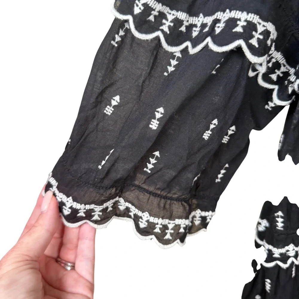 Isabel Marant‎ Etoile Lyin Dress Women Med Black White Embroidered Tiered Boho
